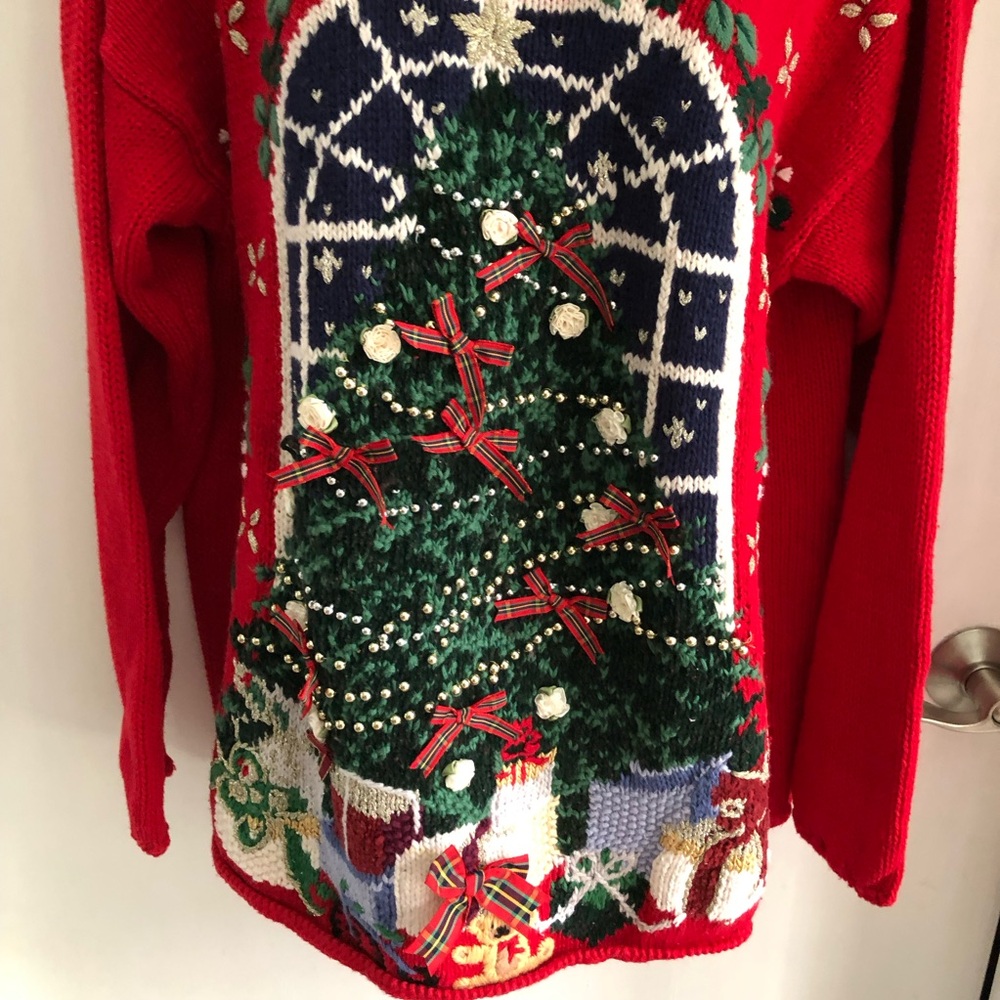 VTG Metropolitan 10001 Red Ugly Christmas Pullover Sweater Rosettes & Ribbons L - Picture 7 of 14